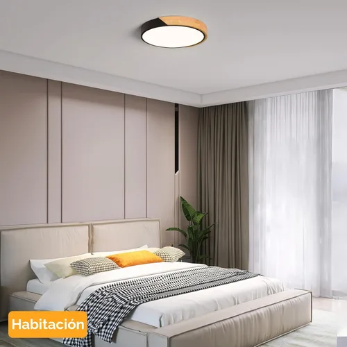 Vista 5 de Lámpara de techo LED moderna, lámpara de techo minimalista de madera empotrada, 4000 K no regulable, lámpara de iluminación circular con pantalla