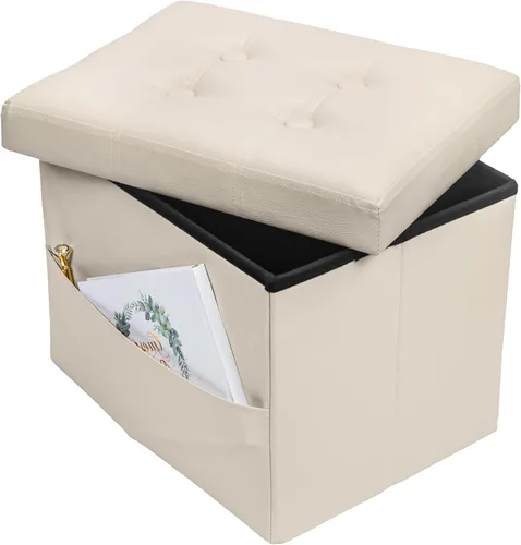 Vista 25 de Bsketa Otomana de Almacenamiento, Taburete Plegable con Asiento Acolchado de Espuma Más Gruesa, Otomana Pequeña de Cuero para Almacenamiento, Banco
