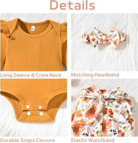 Vista 50 de Aalizzwell Conjunto de mameluco acanalado para bebé recién nacido prematuro para otoño e invierno