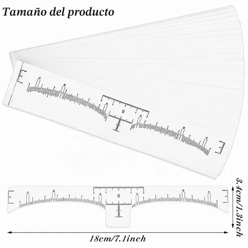 Vista 3 de 50 plantillas de regla de cejas, calcomanías desechables Abeillo para regla de cejas, plantilla de cejas de microblading, herramienta moldeadora