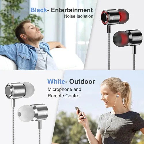 Vista 2 de Paquete de 2 auriculares con cable con micrófono, auriculares intrauditivos con cable con bloqueo de ruido y control de volumen, sonido premium