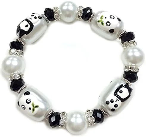 Vista 2 de Linpeng Juego de pulseras y pendientes elásticos Panda Beads NegroBlanco