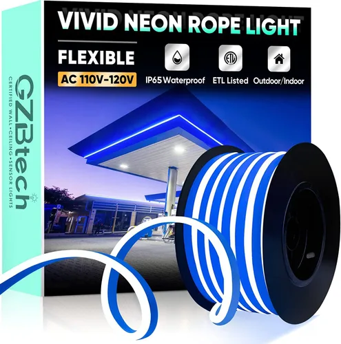 Vista 47 de GZBtech Tira de luces LED flexibles de neón de 16.4 pies, tira de luz impermeable CA de 110-120 V, 120 LEDs/M, iluminación de neón conectable