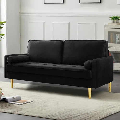 Vista 6 de Sofá Loveseat de Terciopelo, Muebles de Asientos de Amor Pequeños Modernos de Mediados de Siglo, Sofá Cómodo para Sala de Estar, Sofá Tapizado de 2