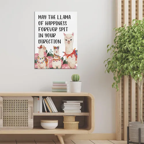 Vista 4 de Arte inspirador motivacional para pared, póster con texto en inglés "May the Llama of Happines", pintura enmarcada para decoración del hogar, 12 x