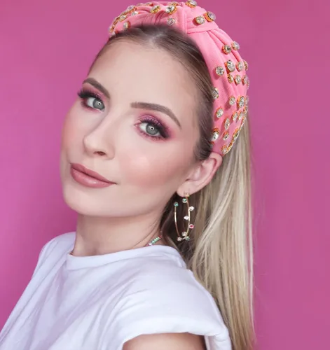 Vista 3 de Diadema anudada de cristal para mujer, diadema con nudo superior ancha, diadema de moda para mujer, accesorios para el cabello (rosa)