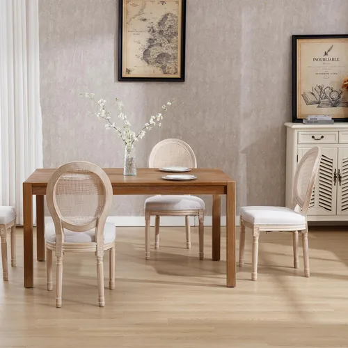 Vista 10 de Kmax Sillas de comedor estilo granja, patas de madera marrón, elegantes sillas de cocina copetudas, sillas de dormitorio francesas desgastadas