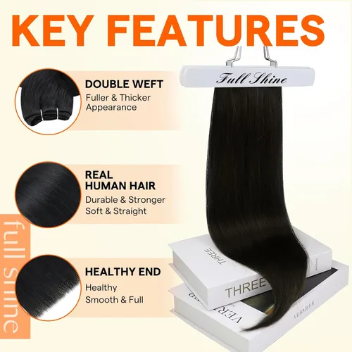 Vista 2 de Full Shine Extensiones de trama de cabello humano, cabello natural negro brillante, para mujeres, 1.76 oz (50 g), 10 pulgadas (25.4 cm), cabello