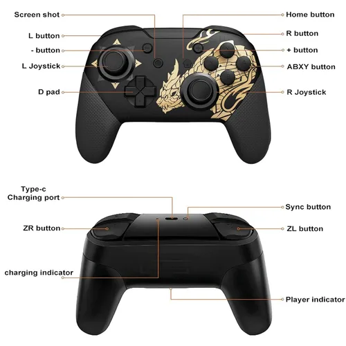 Vista 5 de Dritrip Wireless Pro Controller Compatible with SwitchSwitch LiteSwitch OLED, Switch Remote Gamepad with Joystick, Double Vibration, Wake-up and