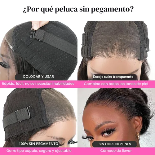 Vista 6 de ISEE Pelucas de cabello sin pegamento para principiantes, pelucas de encaje frontal para mujeres negras, cabello humano corto y lacio, pelucas