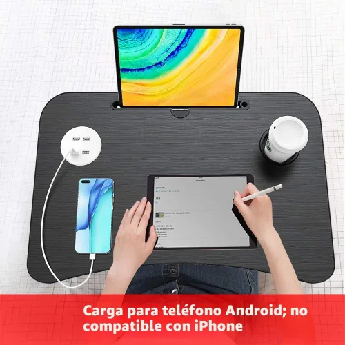 Vista 4 de Elekin - Mesa de cama plegable para computadora portátil, con cajón de almacenamiento/soporte para tazas, escritorio plegable multifunción
