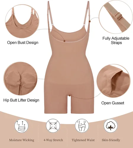 Vista 4 de SHAPERX - Body moldeador con control de abdomen para mujer, busto abierto, sin costuras, de compresión, de cintura alta