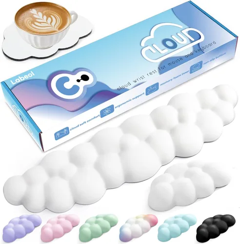 Vista 11 de Reposamuñecas Cloud para teclado de computadora con base antideslizante, extensión ergonómica de espuma viscoelástica para muñecas para escritura