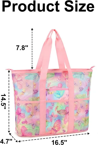 Vista 8 de CAMTOP Bolsas de playa para mujer, bolsa de playa de malla con cremallera, bolsas de conchas para niños, grandes para piscina, natación, vacaciones
