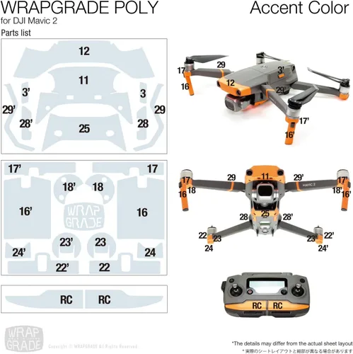 Vista 3 de Wrapgrade Poly Skin Compatible with DJI Mavic 2 Accent Color (Airforce Silver)