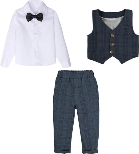 Vista 100 de A&J DESIGN Conjunto de traje de caballero para niños pequeños, 3 piezas, camisas, chaleco y pantalones