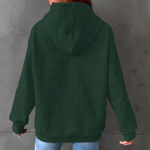 Vista 6 de Ceboyel Sudaderas con capucha de punto gofre para mujer, sudaderas con cordón de ajuste, suéteres casuales de moda, cómodos trajes de otoño