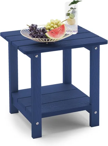 Vista 9 de LUE BONA - Mesa auxiliar de exterior Adirondack, mesa auxiliar de patio de 2 niveles Aruba Blue HDPS, mesa auxiliar resistente a la intemperie, mesa