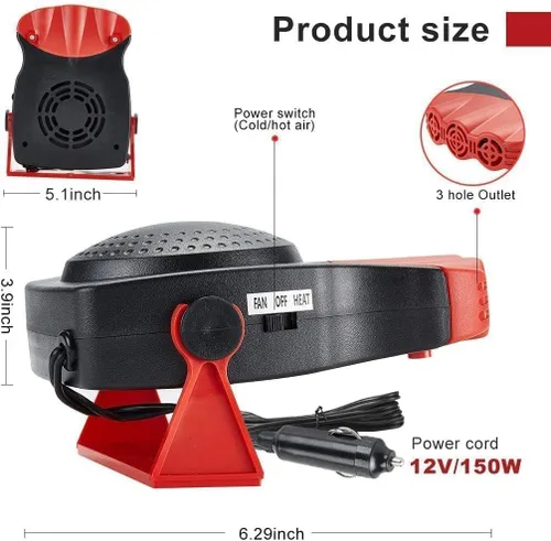 Vista 4 de Leaflai Calentador de automóvil de 12 V, ventilador de calefacción o enfriamiento rápido 2 en 1, descongelador de calentamiento rápido, enchufe