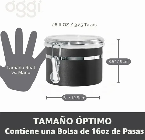 Vista 5 de Oggi Recipiente de cocina de acero inoxidable de 26 onzas líquidas, negro - Tapa hermética con cierre, parte superior transparente - Ideal