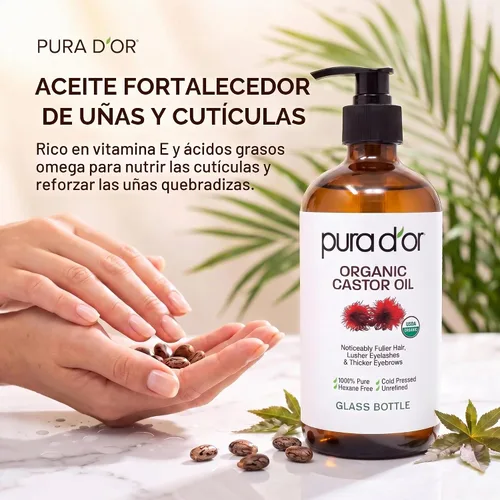Vista 7 de PURA D'OR ORGANIC Castor Oil (GLASS BOTTLE) Pure Cold-Pressed, 16.9oz