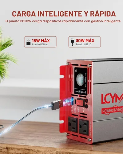 Vista 2 de Inversor de potencia de onda sinusoidal pura de 1000 vatios 12 V CC a 110 V 120 V CA convertidor para hogar, caravana, camión fuera de la red Rojo