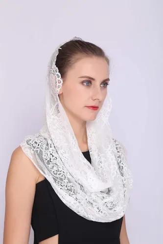 Vista 5 de Mantilla de encaje española con forma de capilla de velo infinito o masa latina