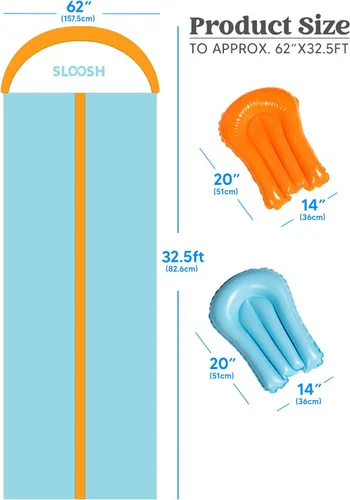 Vista 8 de Sloosh Tobogán acuático de 32.5 pies con 2 tablas inflables, aspersor de agua de doble carril para niños, adultos, patio trasero, juguete de verano