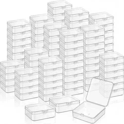 Vista 11 de SATINIOR Paquete de 300 recipientes de plástico transparente pequeños con tapa con bisagras a granel para joyas, manualidades, artículos pequeños