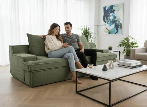 Vista 17 de Comfora Sofá de 4 plazas de gran tamaño, sofá de espuma completa para sala de estar con reposabrazos anchos, tapicería de pana suave, sofá