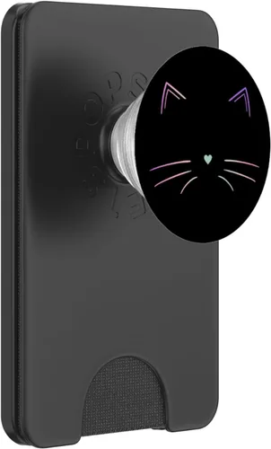 Vista 6 de PopSockets MagSafe PopGrip de cara de gato arcoíris negra para iPhone