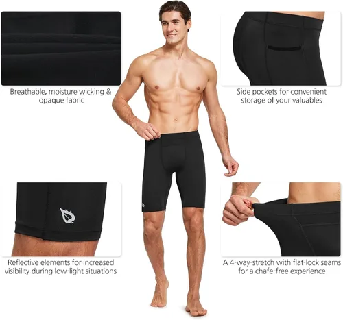 Vista 5 de BALEAF Pantalones cortos de compresión para hombre con bolsillos, gimnasio, yoga, bicicleta, ropa