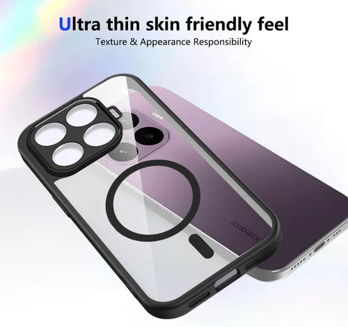 Vista 4 de Funda magnética transparente compatible con Xiaomi 17T, color negro 2 en 1 PC + TPU cubierta de teléfono a prueba de golpes, carcasa protectora