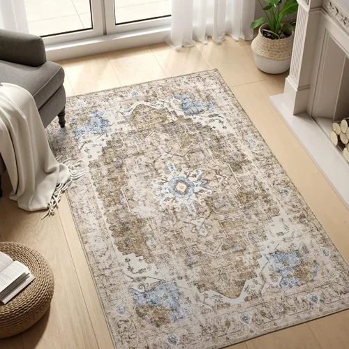 Vista 85 de jinchan Alfombra de Área 2x3 pies Alfombra Vintage de Entrada Lavable Bohemia Tapete Interior para Puerta Medallón Floral Tapete Pequeño para Puerta