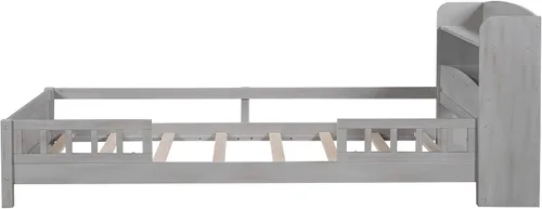 Vista 6 de SOFTSEA Base de cama de tamaño individual para niños, cama de plataforma con cabecera de almacenamiento y luz LED, marco de cama de plataforma