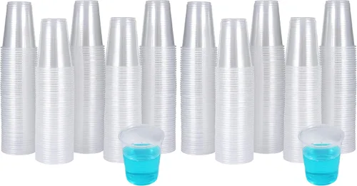 Vista 9 de Paquete de 300 vasos de plástico transparente de 3 onzas, vasos desechables para enjuague bucal para baño, pequeños vasos de plástico para expreso
