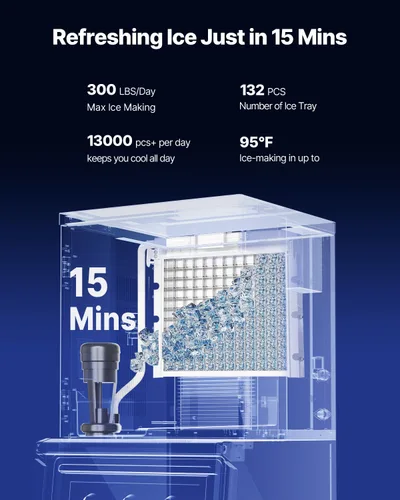 Vista 2 de VEVOR - Máquina comercial para hacer hielo, 136 kg/24 horas, con recipiente de almacenamiento de acero inoxidable de 136 kg, máquina para hacer