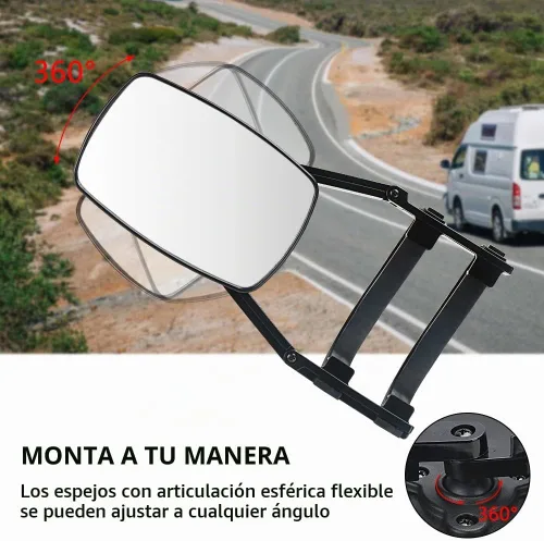 Vista 5 de Espejos universales de remolque con clip, espejos extendidos para remolque, rotación de 360 grados, espejo de remolque ajustable, negro, 2 piezas