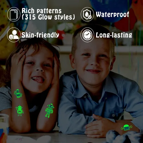 Vista 4 de Partywind 315 estilos (30 hojas), robots luminosos, tatuajes temporales para niños, suministros de fiesta de cumpleaños, bolsas de regalos para niños