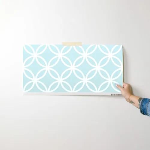 Vista 7 de Muestras de papel tapiz removibles – Cerclattice White Circles Winter Lattice Baby Boy Quatrefoil Papel pintado personalizado pre-pegado por