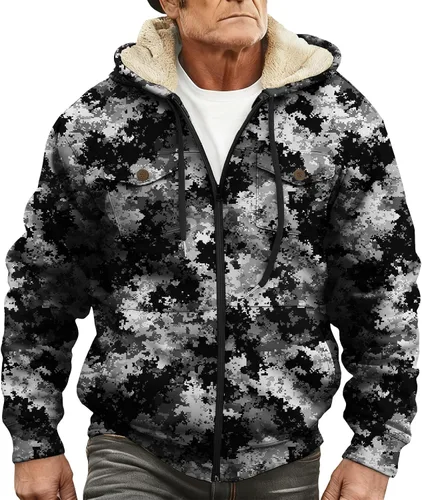 Vista 8 de LIZALIG Sudadera con capucha y cremallera para hombre, con forro polar grueso, abrigo de moda de otoño, abrigo cálido de invierno