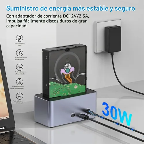 Vista 5 de GODO Adaptador de estación de acoplamiento para disco duro SAS/SATA, Caja externa SAS USB 3.0 de 2.5/3.5 pulgadas, convertidor HDD SSD con adaptador
