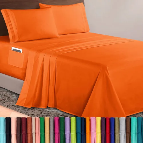 Vista 92 de Elegant Comfort Lujoso juego de sábanas de microfibra de alta calidad 1500 hoteleras bordadas de tres líneas más suaves de 4 piezas, resistente a