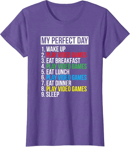 Vista 21 de My Perfect Day" - Camiseta negra de ajuste clásico, cuello redondo, manga corta, poliéster y algodón, Negro