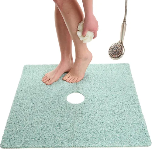 Vista 123 de Enkosi Alfombra de ducha antideslizante Loofah para suelos de ducha, bañera, baños, zonas húmedas, alfombrilla de baño acolchada con agujeros