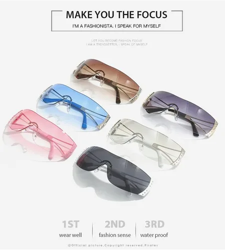Vista 5 de Palarado Gafas de sol envolventes Y2K Shield de moda para mujeres y hombres sin montura plana de los años 2000 sin marco futuristas