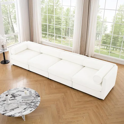 Vista 11 de Sofá biplaza azul de 75.5 pulgadas, sofás seccionales grandes de 2 plazas para sala de estar, sofá modular de tela de felpilla, juego de sofás