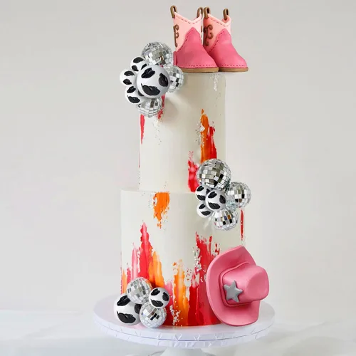 Vista 5 de 25 piezas de adornos para tarta de vaquera, adornos para pastel con sombrero y bota de vaquera, adorno para pastel con bola de disco, adorno