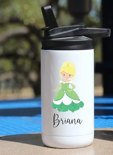 Vista 4 de AVITO Vaso de princesa personalizado Botella de agua aislada de acero inoxidable de 12 onzas para niños Regalo de princesa personalizado