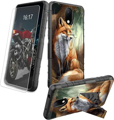Vista 66 de Funda para AT&T Maestro Max 2021/Cricket Ovation 2 con protector de pantalla de vidrio templado, funda resistente con función atril integrada